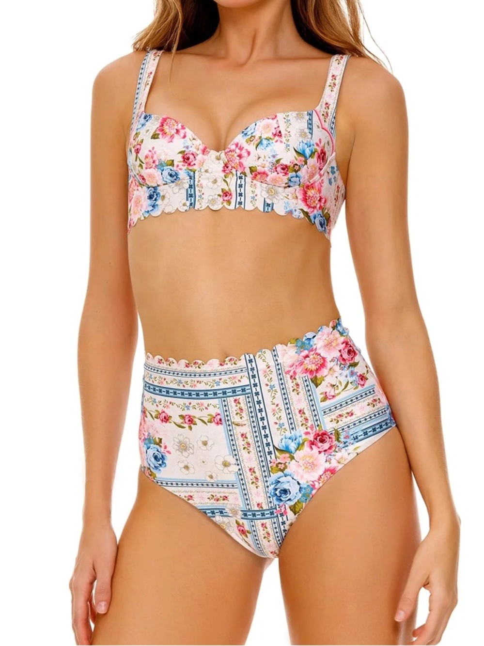 Agua Bendita Sz M Bikini Meraki Floral Balena top & Alicia bottom Swimsuit Retro